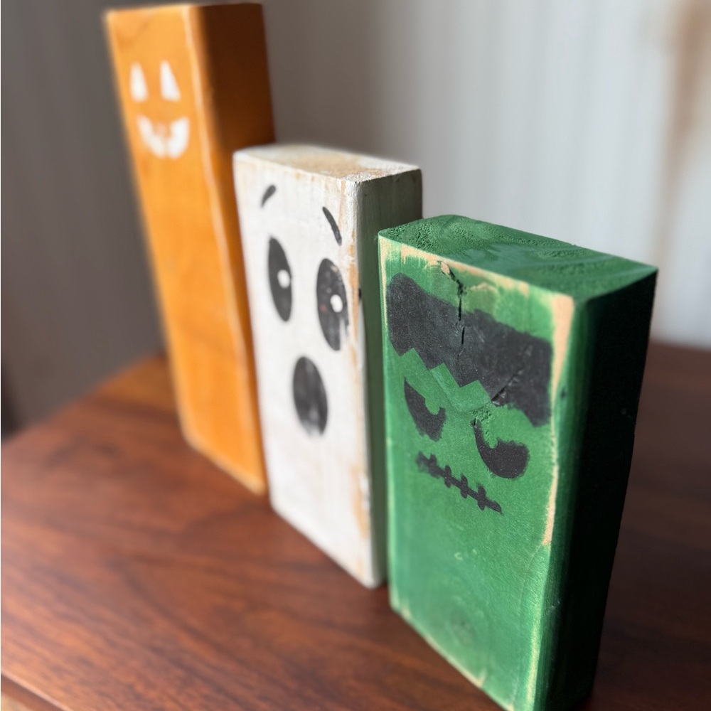 Halloween Wood Decor Handmade Ghost, Pumpkin, Frankenstein Set - Picture 7 of 7